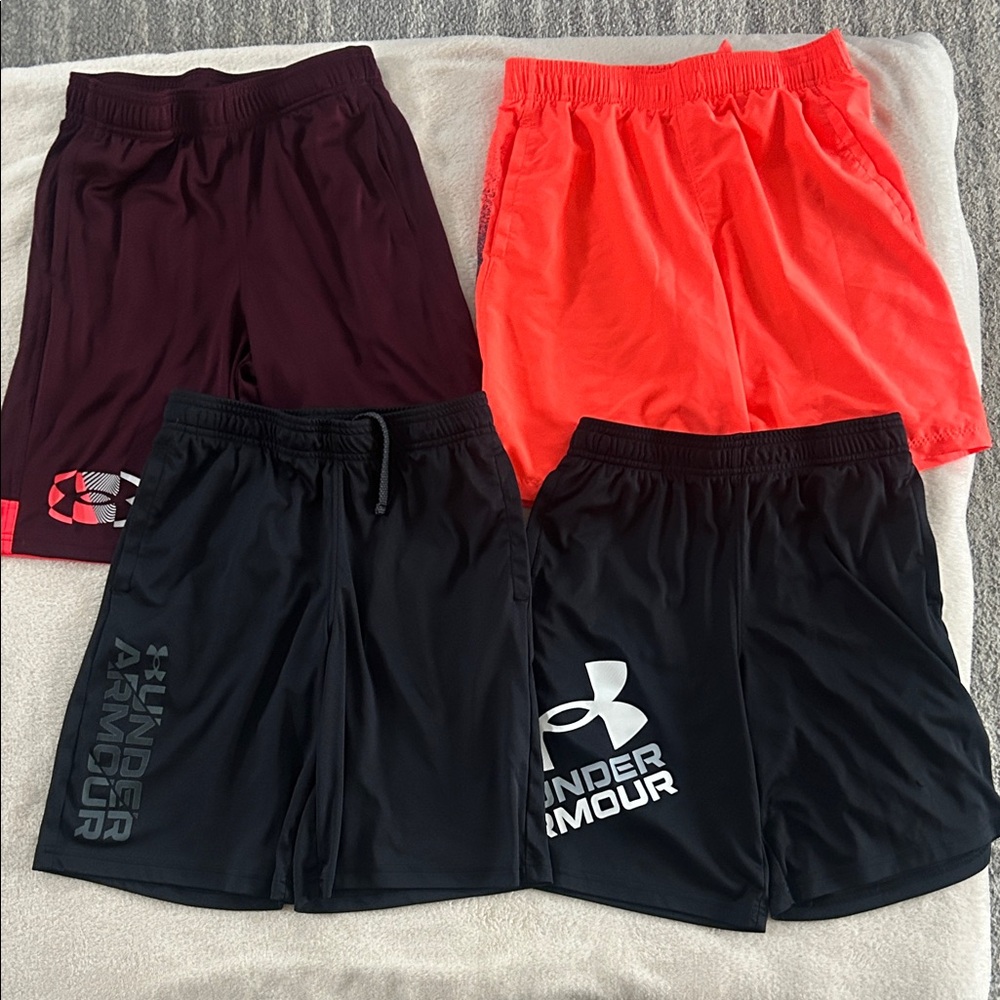 Under Armour Lot Boys Shorts Youth Large Black Maroon Orange